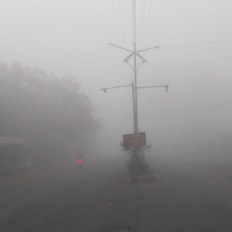 डिंडौरी में देर रात रिमझिम बारिश:सुबह से छाया कोहरा; सड़क पर लाइट जलाकर चले वाहन