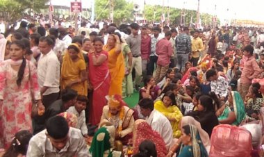 खरगोन में 201 जोड़े बने जीवनसाथी:बसंत पंचमी पर सामूहिक विवाह का आयोजन, समाज अध्यक्ष ने 5 बच्चे करने के लिए कहा