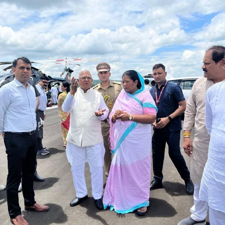 राज्यपाल मंगूभाई पटेल दो दिवसीय दौरे पर मंडला पहुंचे:ग्वारा हवाई पट्टी पर हुआ स्वागत, पिछड़ी जनजाति के परिवारों से मिलेंगे