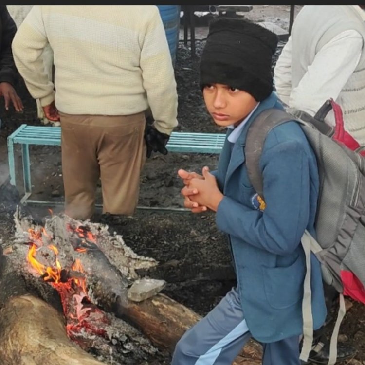 राजगढ़ में 4.5 डिग्री पर पहुंचा पारा:जालों पर मोतियों-सी ओस जमी, छुट्टियां खत्म होने पर ठिठुरते बच्चे स्कूल पहुंचे